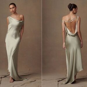 Meshki Yvette Slip Maxi Dress with Asymmetrical Hem in Sage